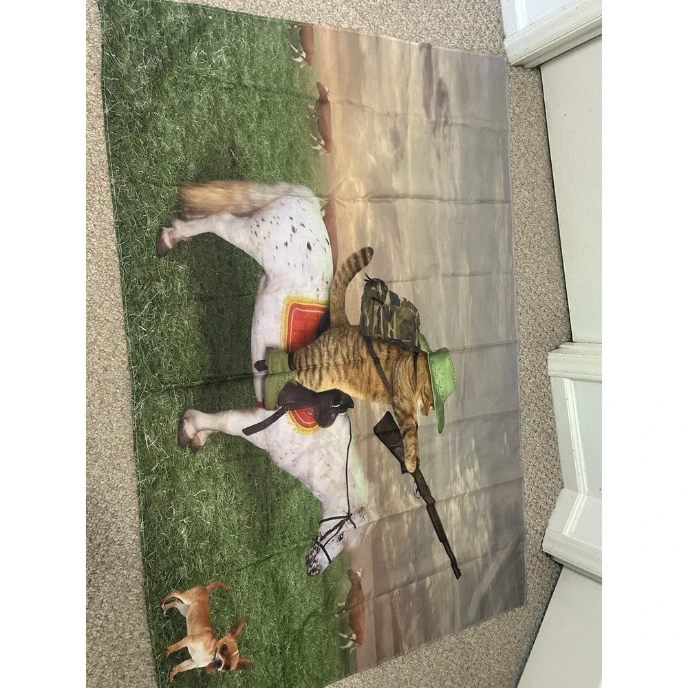 Funny Cat Cowboy Tapestry Mini Horse Animal Home Decor